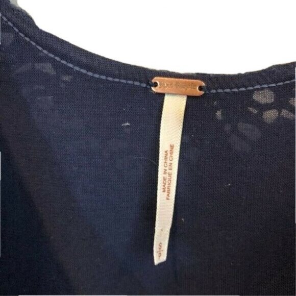 Free People Size S Navy Rose Garden Floral Lace Dress Fit n Flare 3/4 Sleeve - Picture 6 of 13